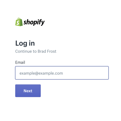 Shopify login, asking only for email
