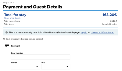 “A members-only rate” alert at Hilton