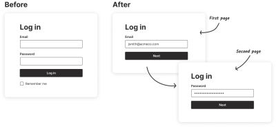 Before and after: 1-page login and 2-page login options